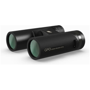 GPO Passion ED 10x32 binoculars in charcoal black, angled view