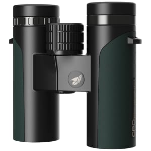 GPO Passion ED 8x32 binoculars in charcoal deep green, angled view