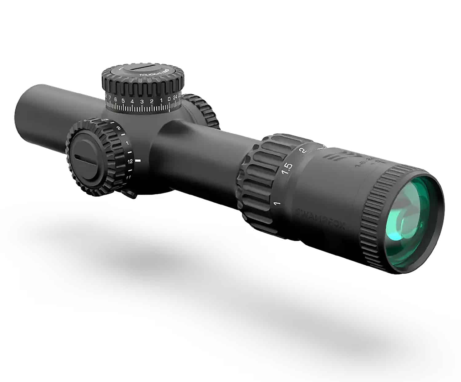 Swamp Fox Warhorse 1-6x24 FFP riflescope with Dragoon MIL reticle and green illumination, 34mm tube