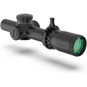 Swampfox Tomahawk II 1-4x24 scope with Bright Fiber Optic green reticle on a 30mm tube