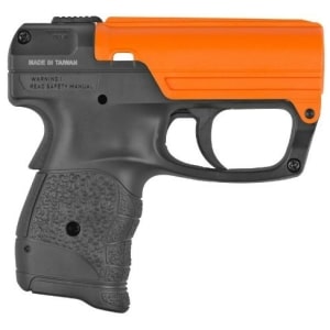 SABRE Aim and Fire Pepper Gel pistol grip in black and orange with replaceable .37 oz gel cartridge