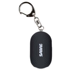 Sabre 2-in-1 personal alarm with LED light and snap hook in black