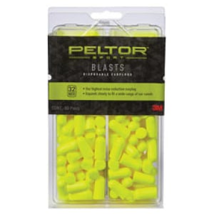 3M Peltor Sport Blasts disposable foam earplugs neon yellow 80 pair NRR 32 dB