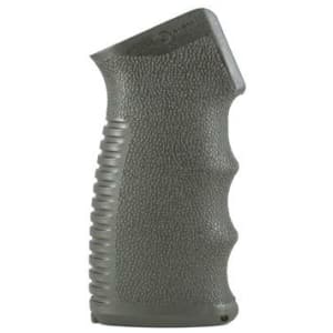 Mission First Tactical Engage AK-47 Pistol Grip in black showing textured finger swells and storage compartment