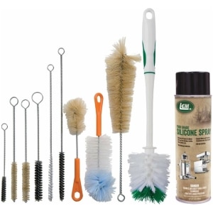 LEM Products Grinder Cleaning Kit with 2 1/2 inch brush, nine smaller brushes, and 11 oz LEM food-grade silicone spray