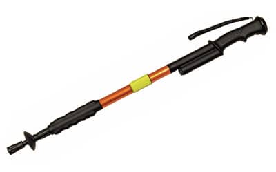 PSP Zap Hike-N-Strike 950,000V telescoping stun staff in orange, adjusted length shown