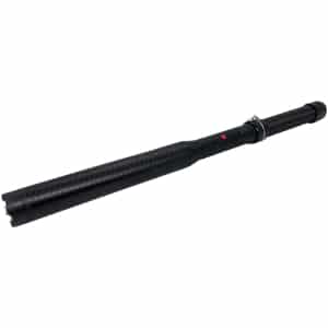 Guard Dog Titan metal baton with tactical flashlight and rubberized grip, black aluminum