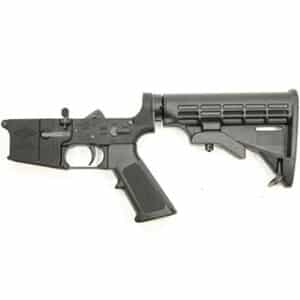 Yankee Hill Machine YHM assembled AR-15 lower receiver with 6-position carbine stock, hardcoat anodized black