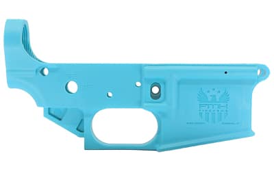 FMK Firearms AR-1 blue polymer AR-15 stripped lower receiver, side view