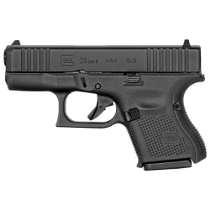 GLOCK 26 Gen5 9mm subcompact pistol in black nDLC with front serrations and Glock Marksman Barrel