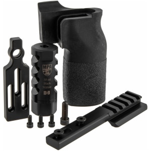 MasterPiece Arms 6.5 PMR accessory bundle: DN3 muzzle brake, vertical grip, V4 spigot mount, bag rider
