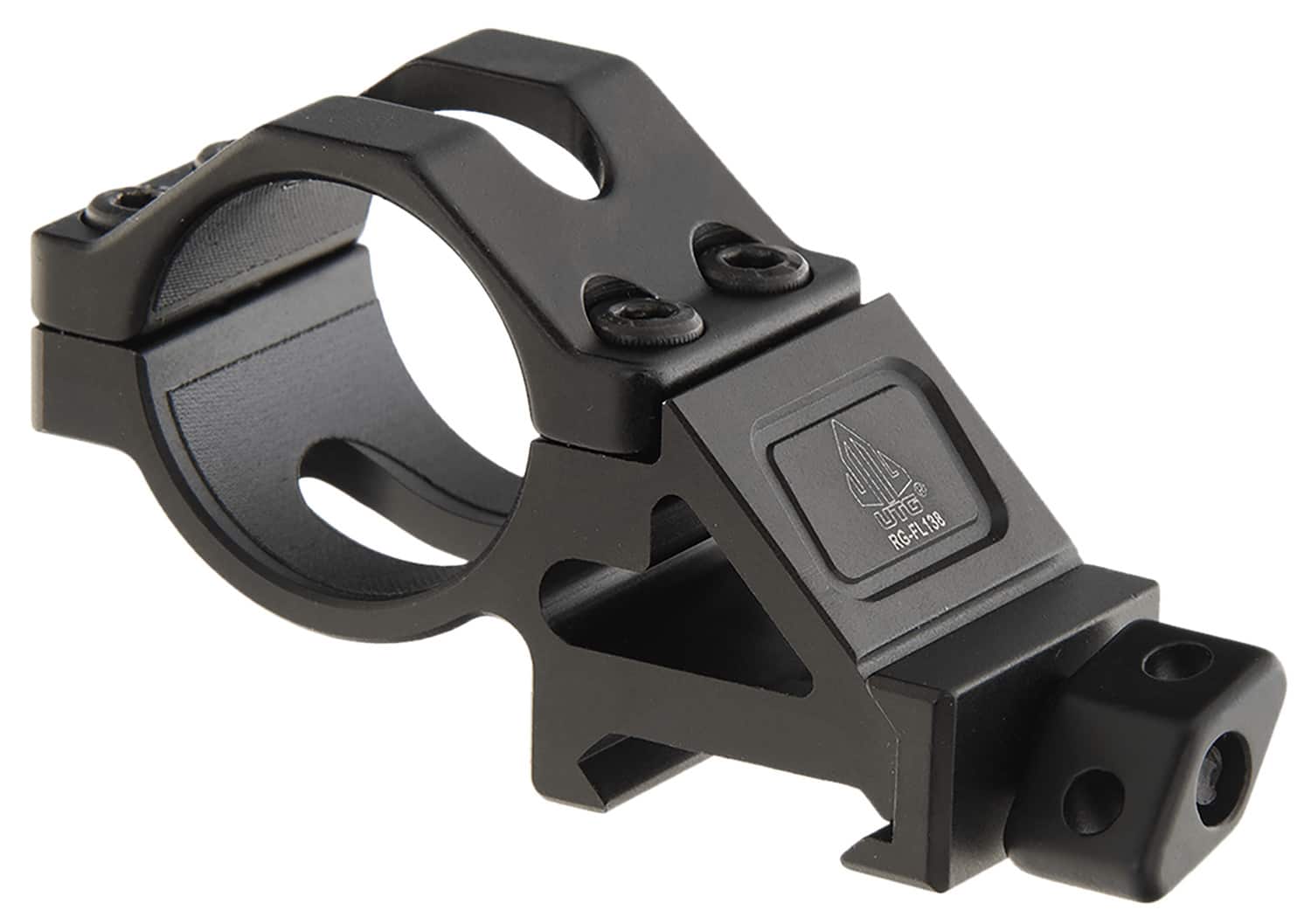 UTG angled offset low pro ring mount for 1-inch/20mm flashlight, matte black, Picatinny