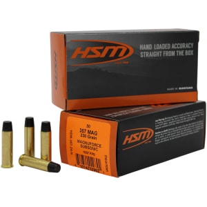 HSM .357 Magnum 230gr subsonic hard cast flat nose ammunition box