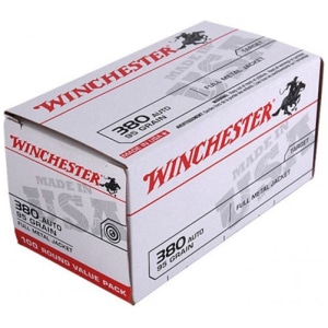Winchester USA .380 ACP 95 gr FMJ 100-count box — value pack (5 boxes per case)