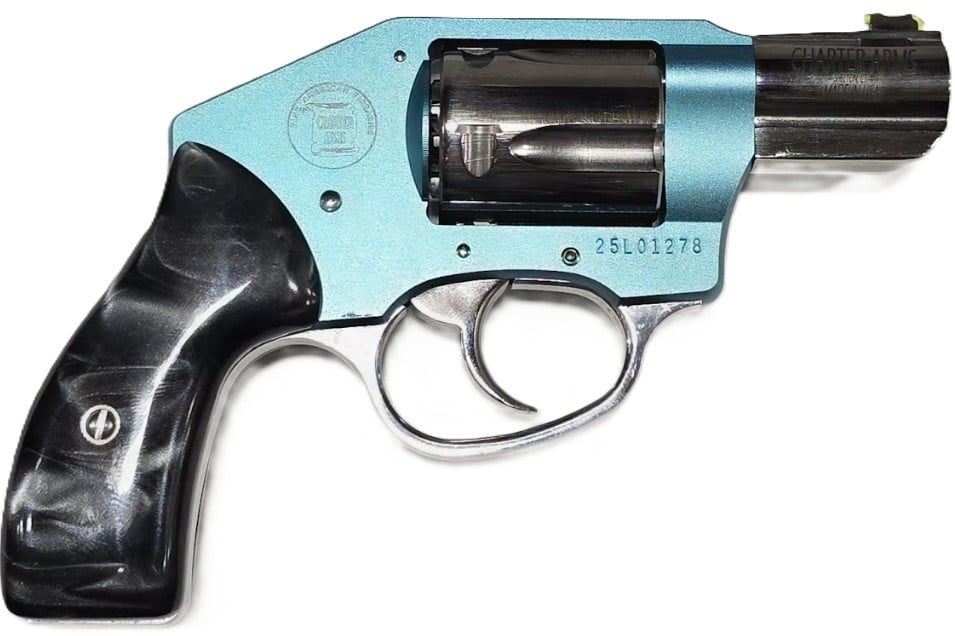 Charter Arms Blue Diamond Off Duty .38 Special 2-inch revolver in blue high-polish finish with black pearl-style grip, 5-roun