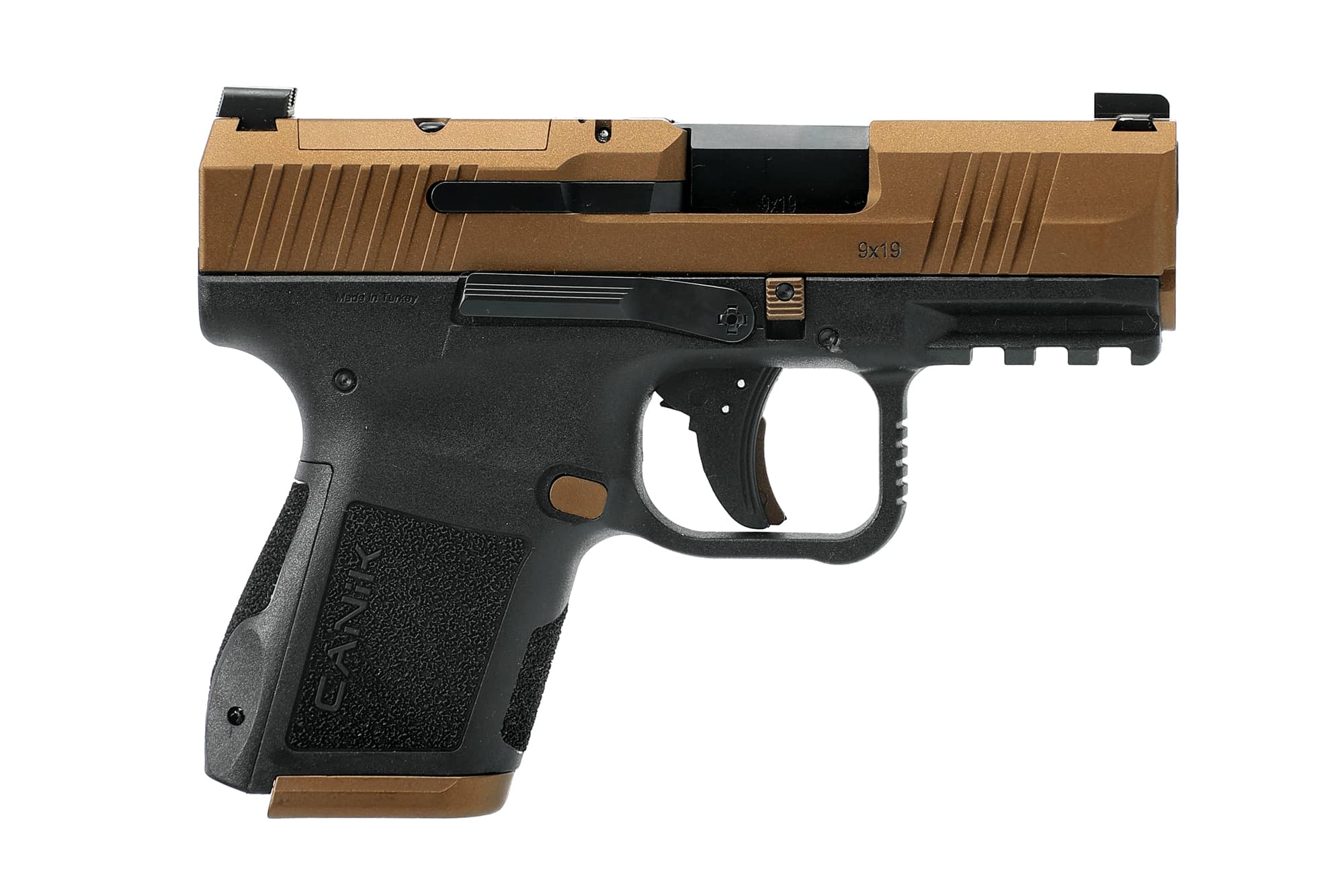 CANIK METE MC9 9mm pistol, bronze Cerakote finish, 3.18-inch barrel, black polymer grip