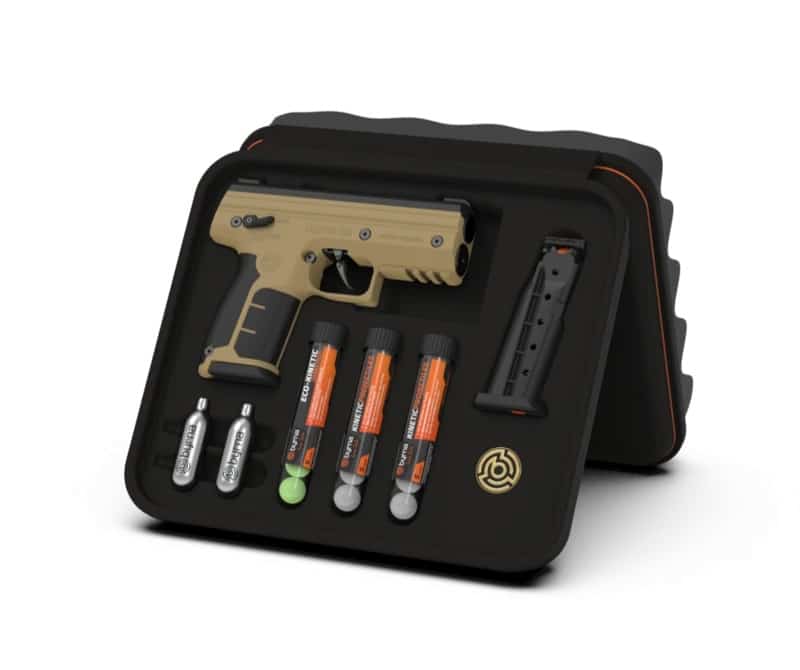 Byrna SD Kinetic Kit Tan, CO2-powered .68 caliber non-lethal self-defense system with magazines and case