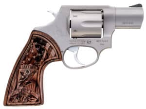 Taurus 605 .357 Magnum stainless revolver with 2 inch barrel and US Flag wood grip