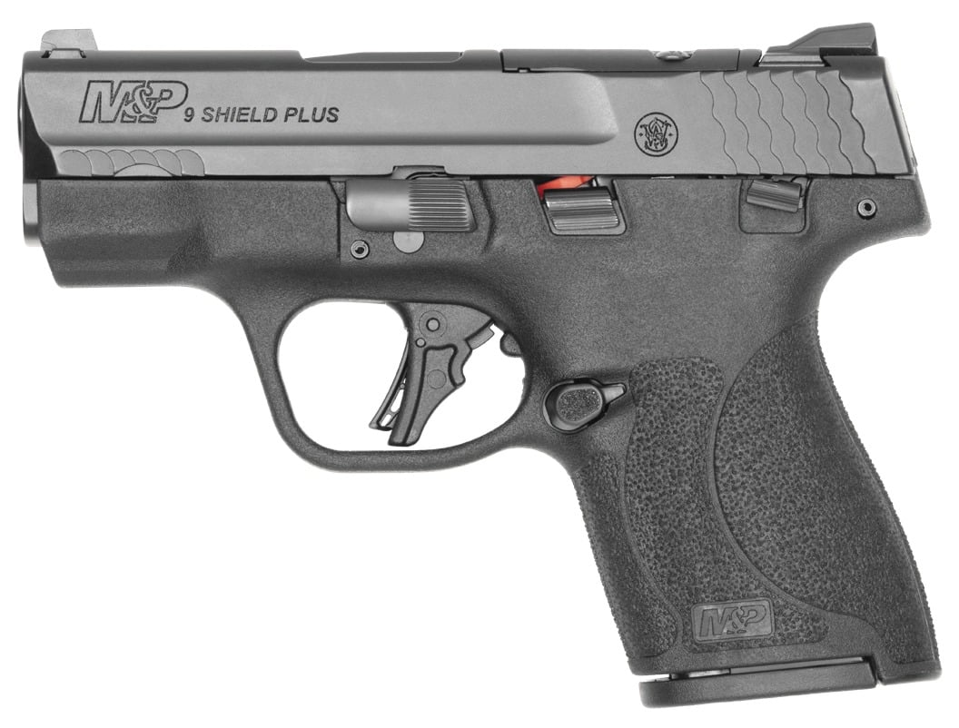 Smith & Wesson M&P9 Shield Plus 9mm pistol black thumb safety with two 10-round magazines