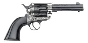 Pietta Gamblers Royale .45 Colt 4.75 inch revolver with ultra black engraved barrel and black wood grip