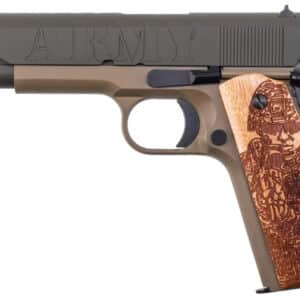 Auto-Ordnance AO 1911A1 Army Commemorative .45 ACP pistol with engraved wood grips and two-tone Cerakote finish
