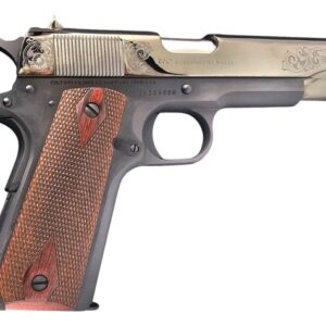 COLT 1911 Government Classic 45 ACP 5-inch blued steel pistol with double-diamond rosewood grips and gold pavilion scroll
