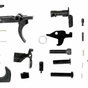 LBE Unlimited AR-15 lower parts kit components laid out in black
