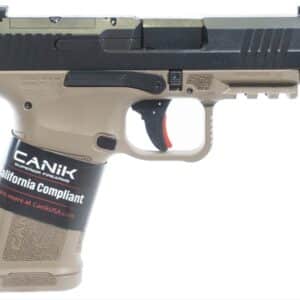 Canik Mete MC9LS CA-compliant 9mm pistol with FDE polymer frame and black serrated slide