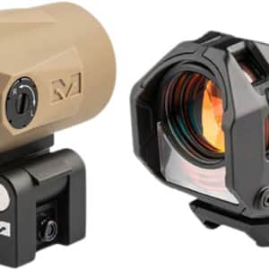 Meprolight M22 Triangle reflex sight with MMX4 4x24mm magnifier in coyote tan and black on Picatinny rail