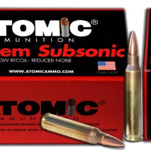 Atomic .223 Rem 77gr subsonic hollow-point boat-tail ammunition 50-round box