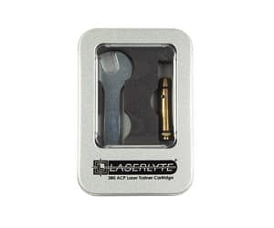 LaserLyte .380 ACP Laser Cartridge Trainer & Bore Sight, gold brass housing, red laser