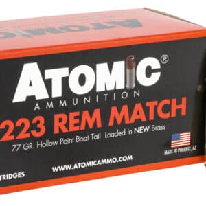 Atomic 223 Rem 77gr Match hollow point boat-tail rifle ammunition, 50 round box