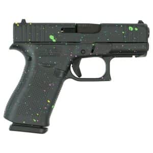 Glock 43X multi-color paint splatter black 9mm handgun right profile with accessory rail