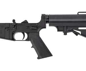 DPMS DP-15 complete lower receiver, 7075-T6 forged aluminum, black hardcoat anodize, CAR-15 pistol brace