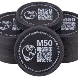 Firebird M50 moderated 50mm biodegradable targets, 10 pack, moving trajectory and static mounts