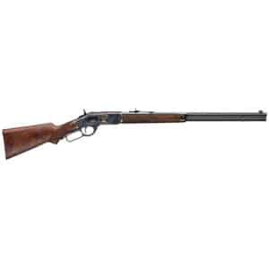 Classic lever-action rifle with wooden stock and long barrel for hunting and shooting.