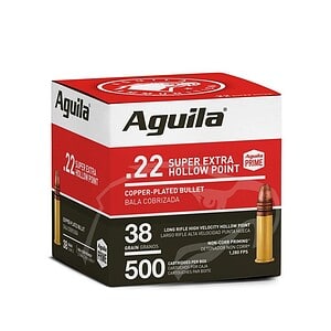Ammo box with .22 caliber hollow point bullets for firearms.