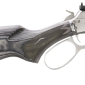 Vintage lever-action rifle with wooden stock and metal barrel for hunting and shooting.