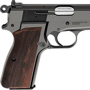 Sig Sauer P226 9mm pistol with wooden grip, high-quality firearm for shooting sports and self-defens.