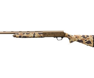 Long-range hunting rifle with camouflage stock and scope.